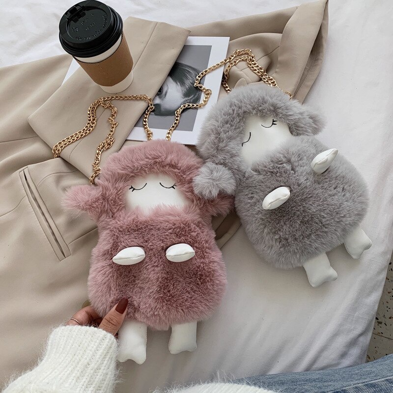 Túi đeo chéo JASMIN NOIR hình vuông size nhỏ phối lông cừu thời trang cho nữ