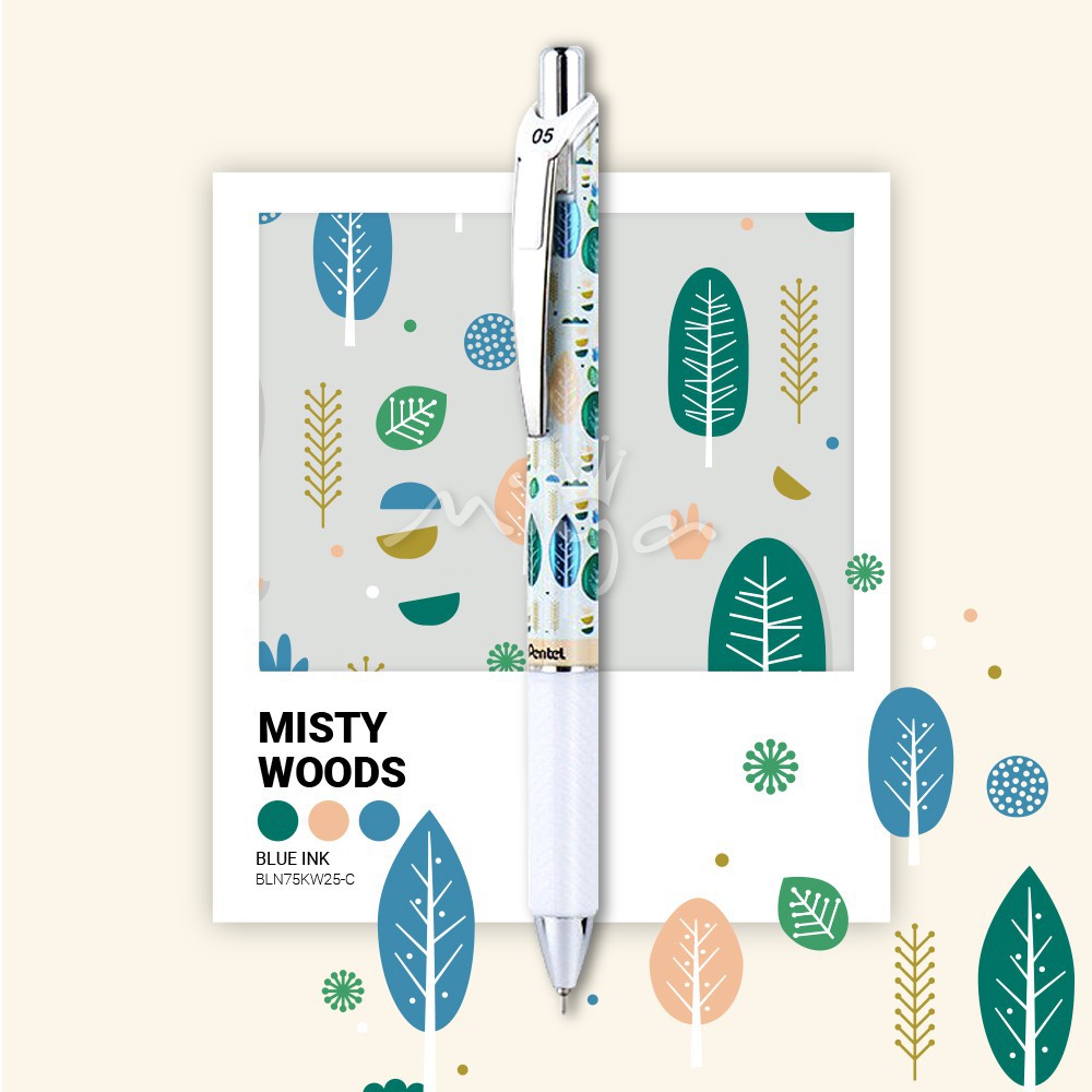 Bút gel Pentel Energel Roller BLN75KW - Kawaii Misty Woods - Needle tip 0.5mm - Màu xanh dương (Blue)