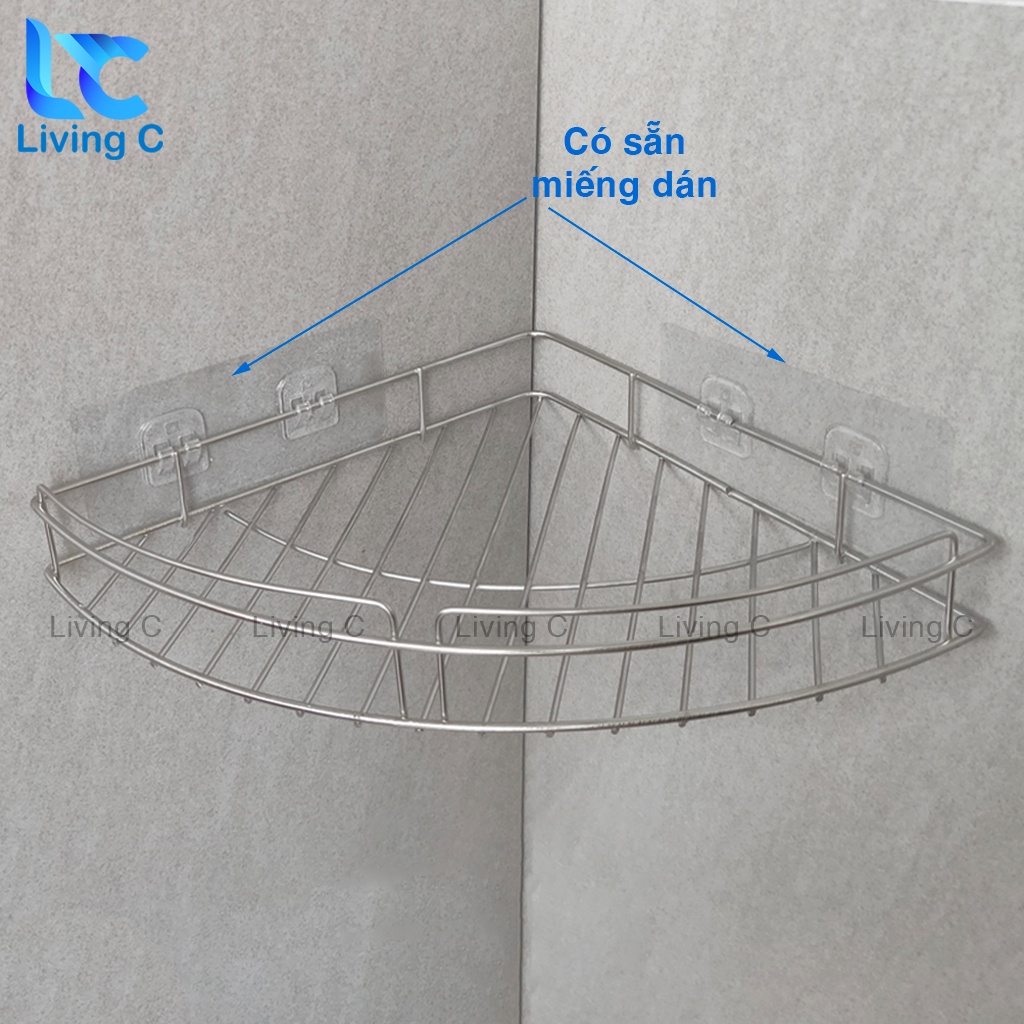 Kệ góc treo tường Living C, giá kệ INOX đựng mỹ phẩm gia vị dán tường chịu lực đa năng  _KG1