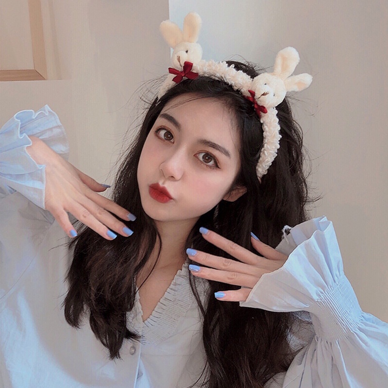 Bờm Hoa, Băng Đô Rửa Mặt thỏ có nơ Hàn Quốc cute PT08