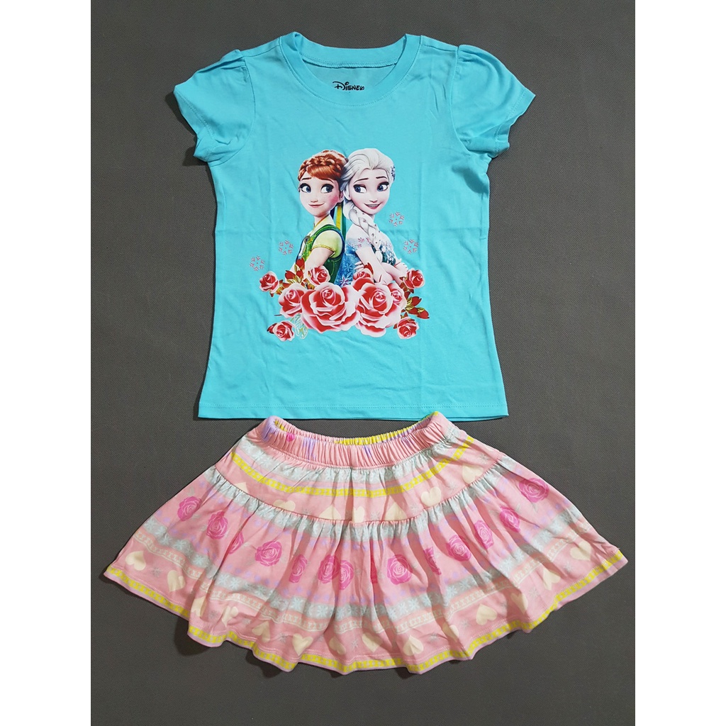 Bộ áo thun cotton váy quần công chúa elsa cho bé gái