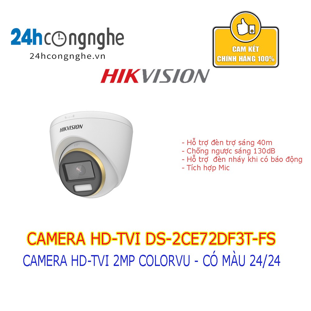 Camera HDTVI ColorVu Hikvision DS-2CE72DF3T-FS - 2MP