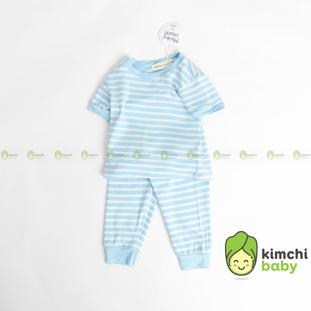 Đồ Bộ Bé Gái, Bé Trai Minky Mom Vải Thun Lạnh Quần Dài Họa Tiết Kẻ Sọc, Bộ Cộc Tay Cho Bé Mặc Nhà MKMTD2102