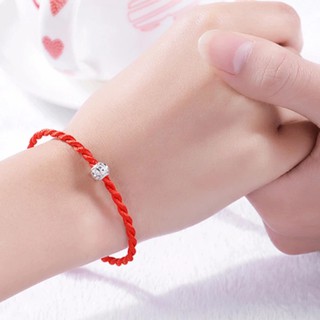 Vòng tay hạt bạc dây bện đỏ may mắn