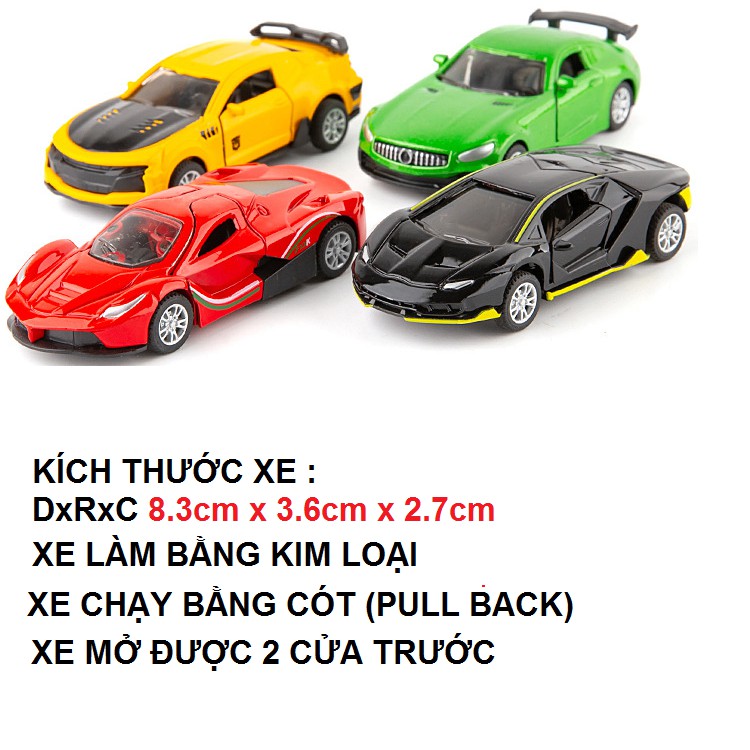 Bộ 4 xe ô tô die cast mini chạy cót mở được cửa ,xe bằng kim loại đồ chơi trẻ em