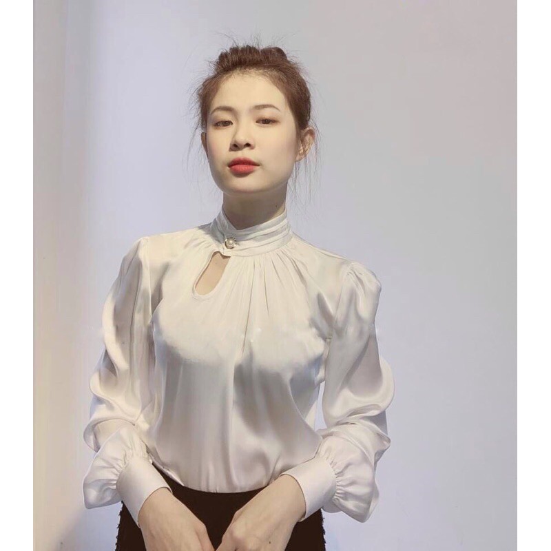 SƠ MI LỤA TRẮNG CỔ XẾP LY