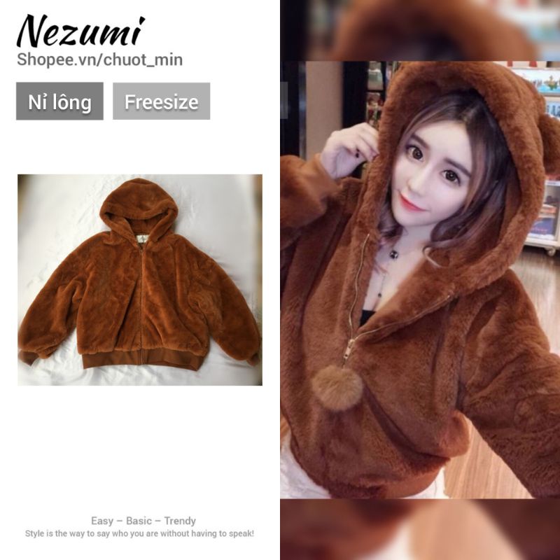 (SẴN NÂU) 003 Áo khoác lông nữ, gấu bông xù đáng yêu
