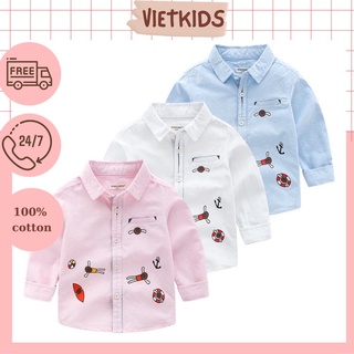 Áo sơ mi bé trai ⚡RẺ VÔ ĐỊCH⚡Áo sơ mi họa tiết hoạt hình 100% cotton thoáng mát hàng chính hãng WELLKIDS Quảng Châu