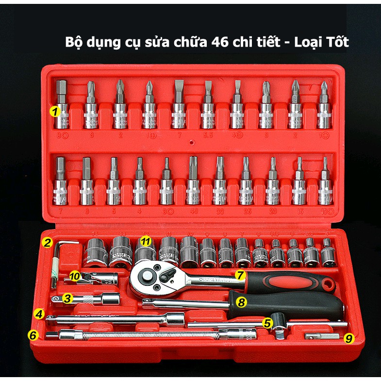 Bộ dụng cụ mở bu lông ốc vít, sửa chữa ô tô xe máy đa năng 46 chi tiết