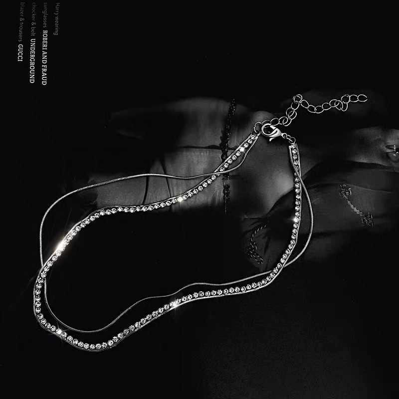 Choker Dây Chuyền Vòng Cổ Hợp Kim 3 Lớp Đính Đá Hàn Quốc Mainia Shop