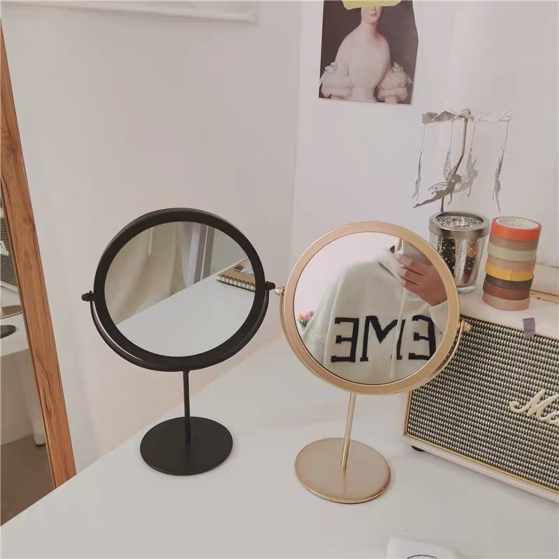 Gương tròn trang điểm mạ mạ vàng sang trọng phong cách Hàn Quốc -maydecor-