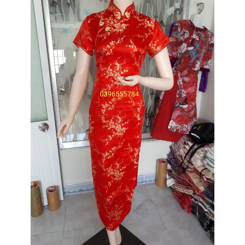 Hàng có sẵn Sườn xám Gấm Dài có video hình thật ( đỏ +đen) | BigBuy360 - bigbuy360.vn