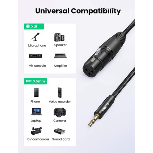 Ugreen 20244 2M Màu đen Cáp âm thanh 3.5 sang Xlr AV182 cao cấp , chính hãng