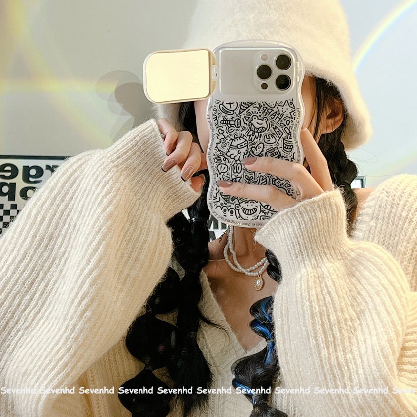 Ốp Điện Thoại Mềm Họa Tiết Hoạt Hình Graffiti Gắn Gương Trang Điểm Cho iPhone 14 13 12 11 Pro Max Xs Max Xr X