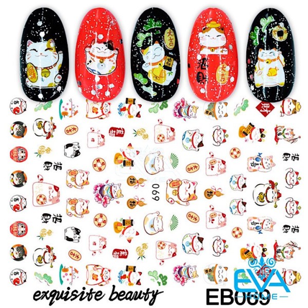 Miếng Dán Móng Tay 3D Nail Sticker Tráng Trí Hoạ Tiết Tết Mèo Thần Tài EB069