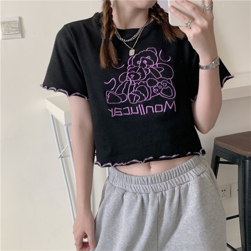 【ZHELIHANGFEI】 / Áo Thun Cotton Nguyên Chất Cao Cấp Họa Tiết In Hình Con Gấu Thời Trang Mùa Hè Cho Nữ