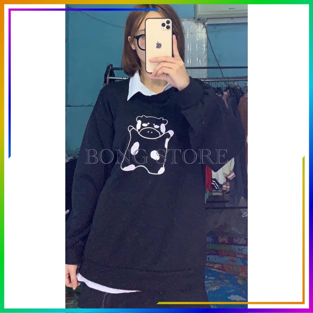 Áo sweater nữ, Áo hôdie nữ nỉ in hình bò sữa siêu đẹp siêu hot | BigBuy360 - bigbuy360.vn