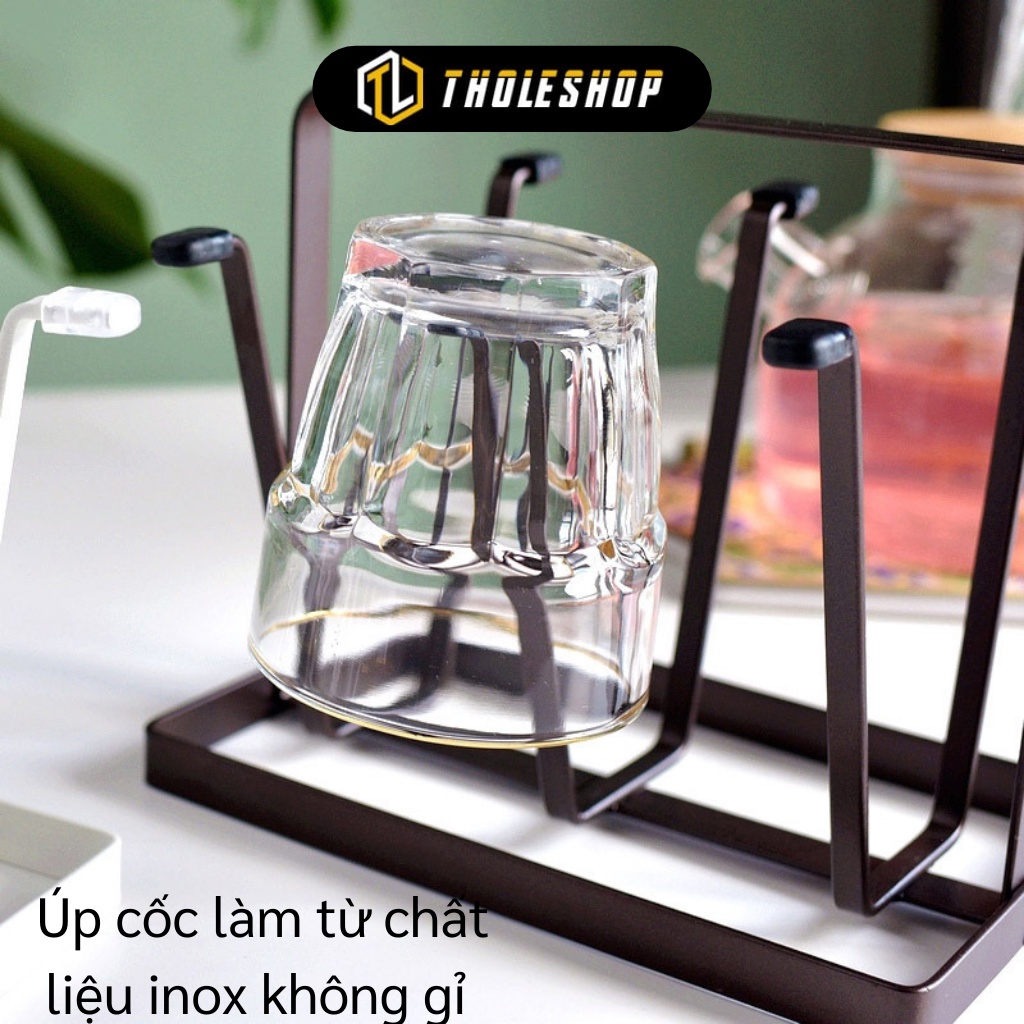 Khay Úp Ly - Giá Úp Cốc 6 Nhánh Sắt Sơn Tĩnh Điên Chống Gỉ Tiện Dụng Và Sạch Sẽ 9403