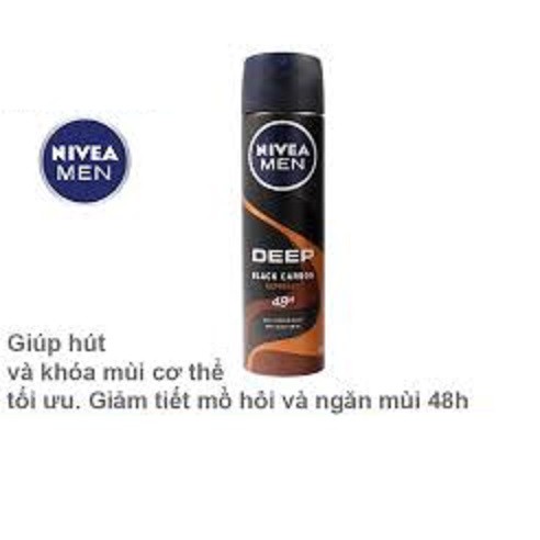 Xịt ngăn mùi NIVEA MEN Deep - Than đen hoạt tính hương Espresso (Chai 150ml)