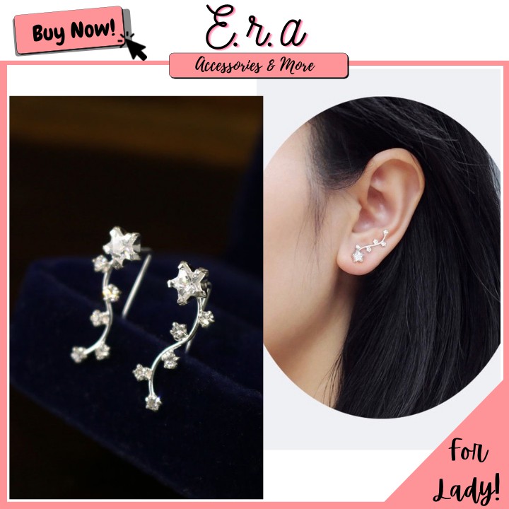 Bông Tai Nữ Bạc 925 Cao Cấp 073661 ERASHOP - Khoen Sao Đá Kẹp Vành Tai Lấp Lánh, Thanh Lịch, Siêu Rẻ Đẹp