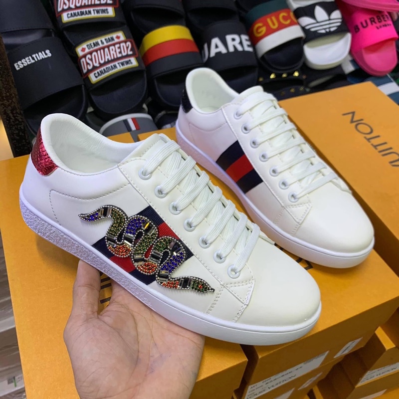 [Ảnh Thật] Giày Sneaker Da GG Nam Rắn Đính Đá Gót Vảy Chữ Cao Cấp