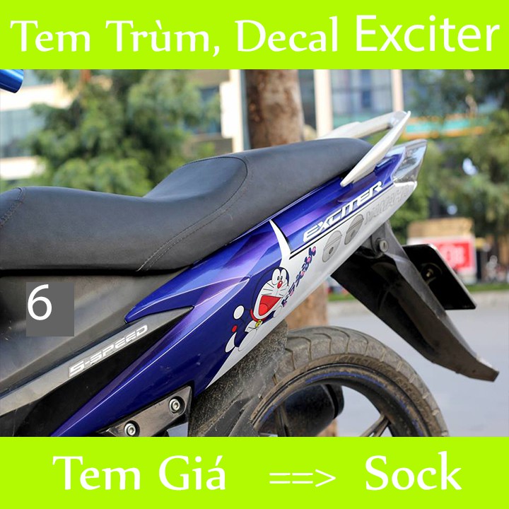 Tem trùm xe exciter 135ex Doremon Xanh Trắng ( mẫu mới nhất )