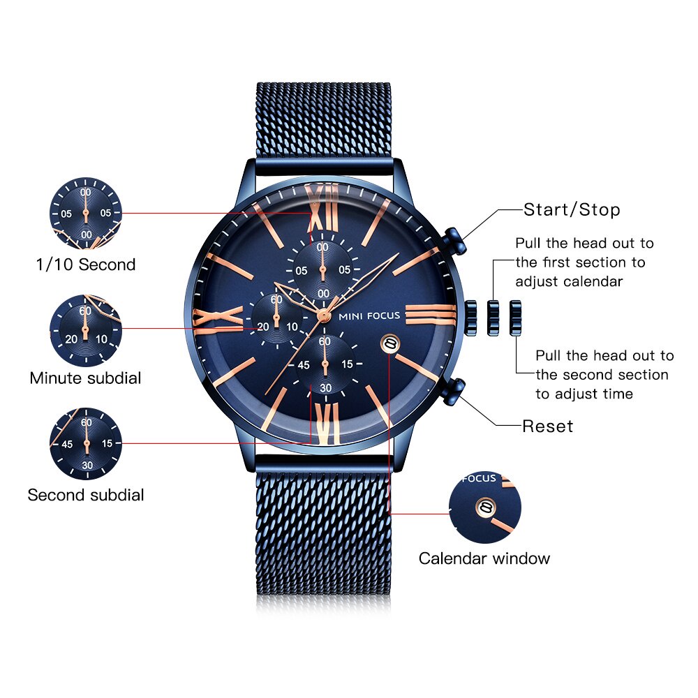 Mini FOCUS Đồng Hồ Quartz Nam Hiển Thị Ngày Đa Năng Chống Thấm Nước Thời Trang