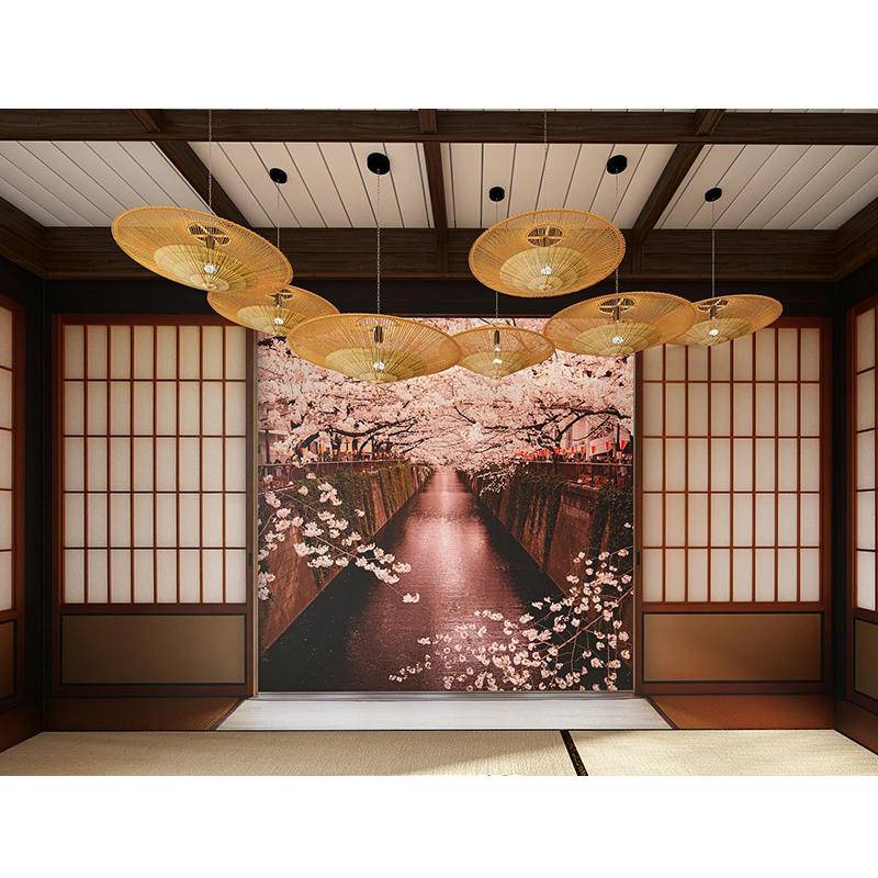 Giấy Dán Tường Họa Tiết Hoa Anh Đào 3D Phong Cách Retro Nhật Bản