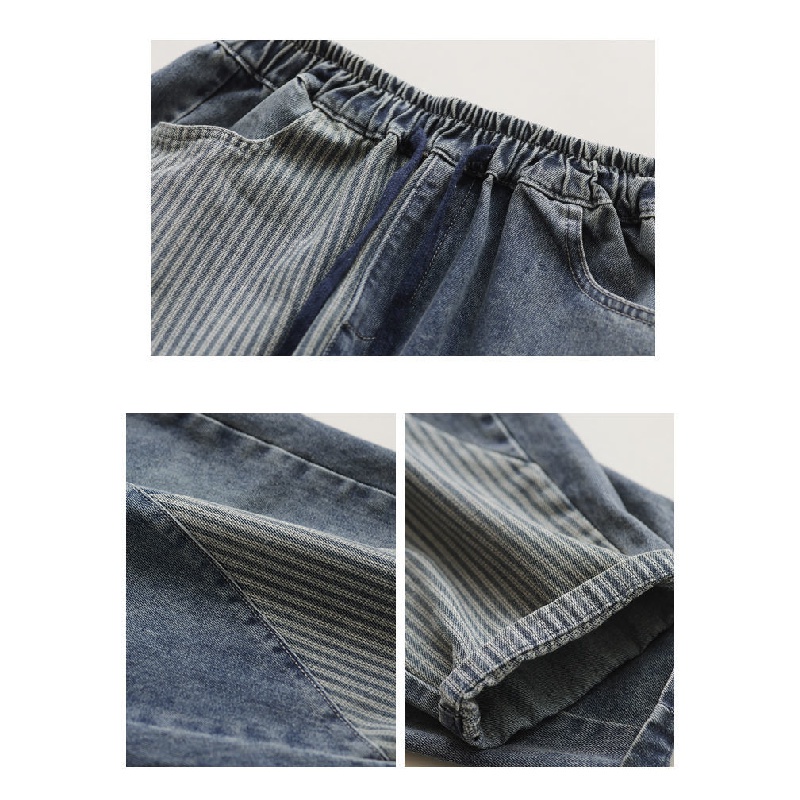 Quần Jeans Nữ Lưng Thun Ống Rộng Thời Trang Retro