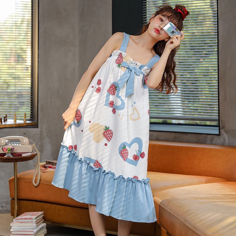 Váy ngủ 2 dây cotton mặc nhà mẫu mới