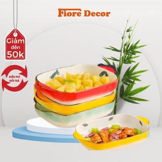 Đĩa sứ bầu dục, đĩa hình chữ nhật sâu lòng nhiều họa tiết hoa lá Fiore