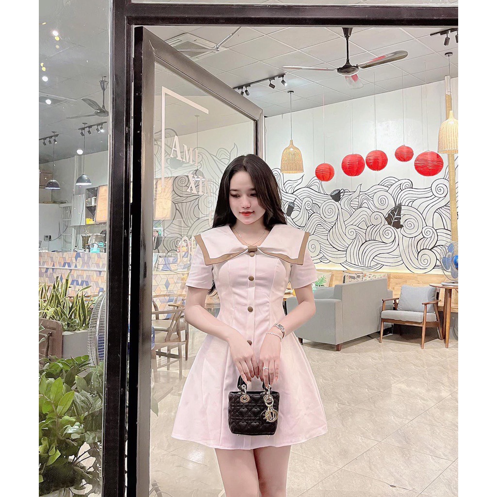 Váy thiết kế cổ Thủy thủ dáng xòe nhẹ tiểu thư