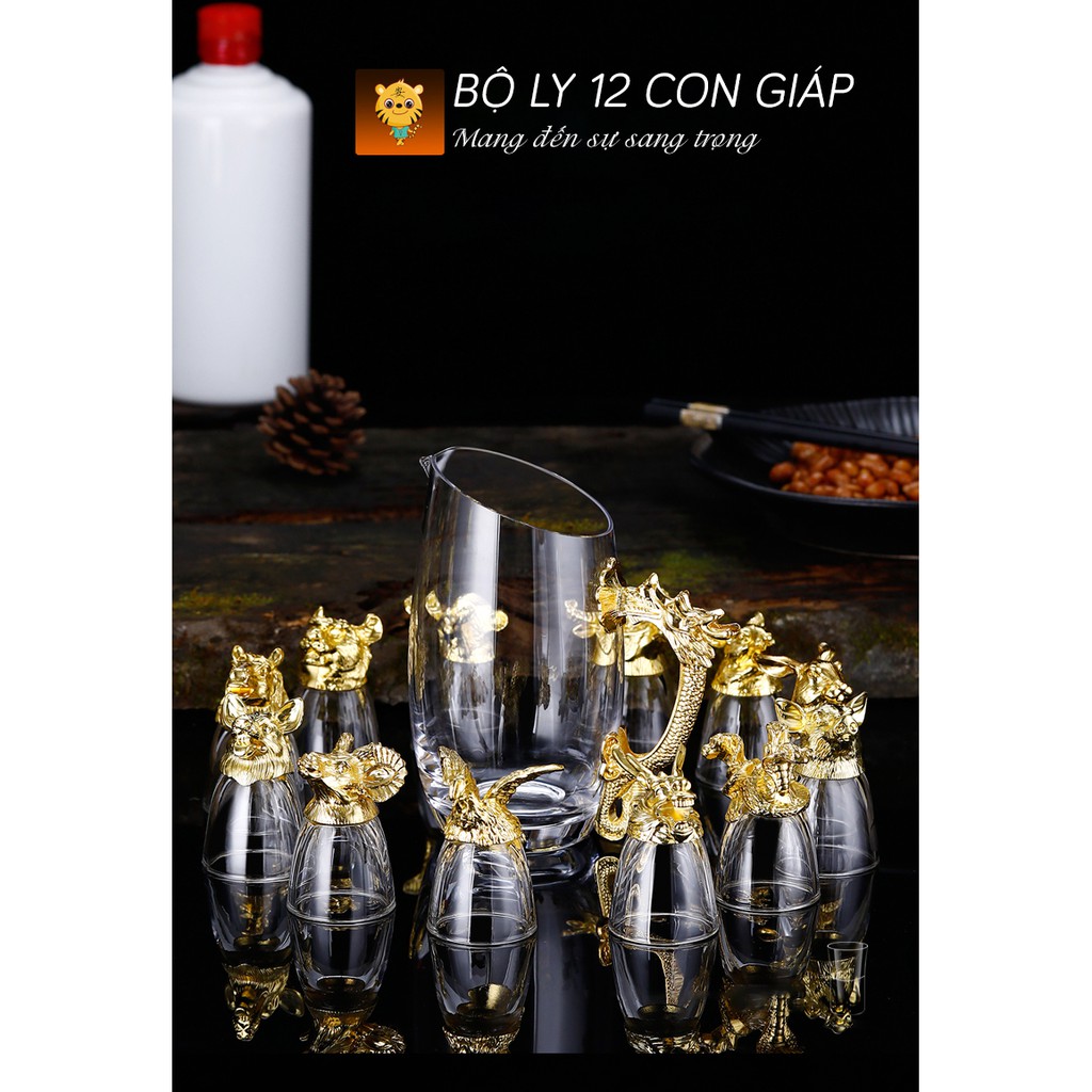 Bộ ly uống rượu 12 con giáp cao cấp mạ vàng 18K – Quà biếu tết, tân gia sang trọng, đẳng cấp -GD202
