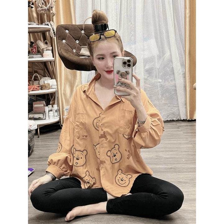 [FREE SHIP] [FREE SHIP] SÉT BỘ NŨ ÁO TAY BỒNG PHỐI QUẦN LEGGING CHÚ GẤU CỰC XINH NERMA