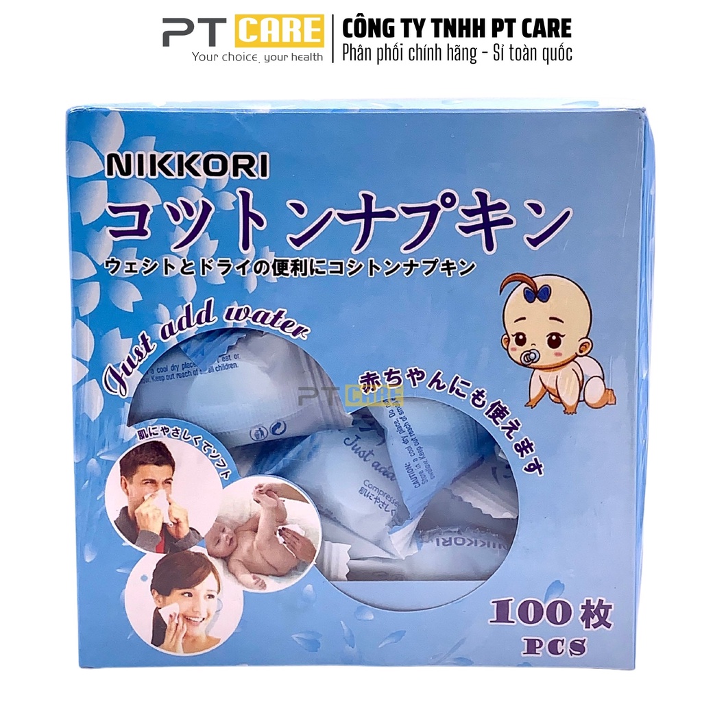 PT CARE | Khăn Giấy Khô Dạng Nén Nikkori - Sản Xuất Theo Công nghệ Nhật Bản Hộp 100 Viên