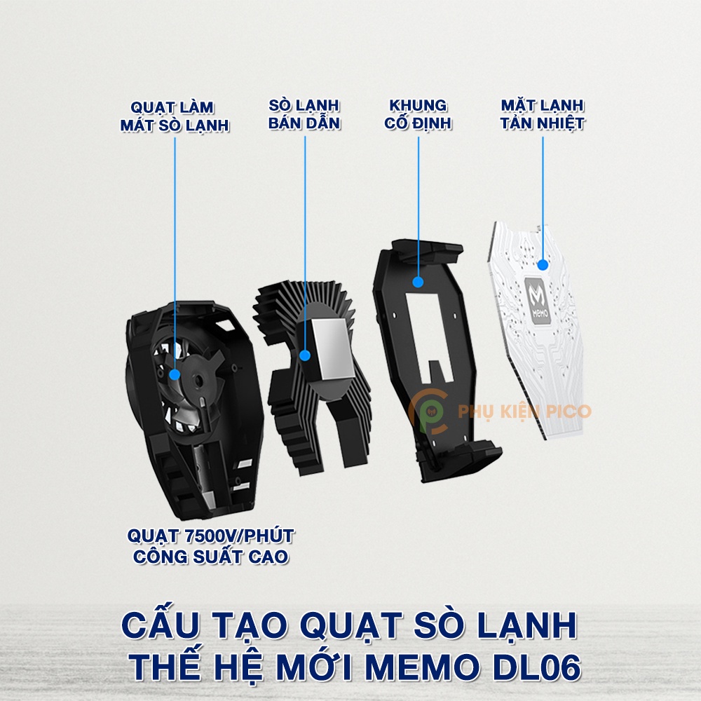 Quạt tản nhiệt điện thoại Memo DL06 tản sò lạnh có đèn RGB siêu đẹp, tốc độ quạt 7500 vòng/phút không gây ồn