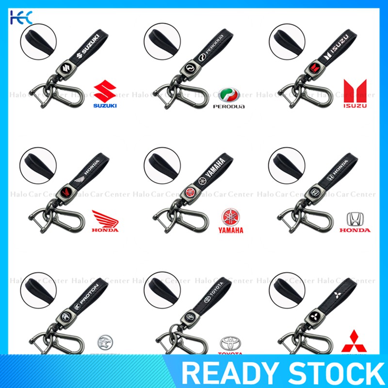 Móc khóa kim loại phối da in logo xe ô tô