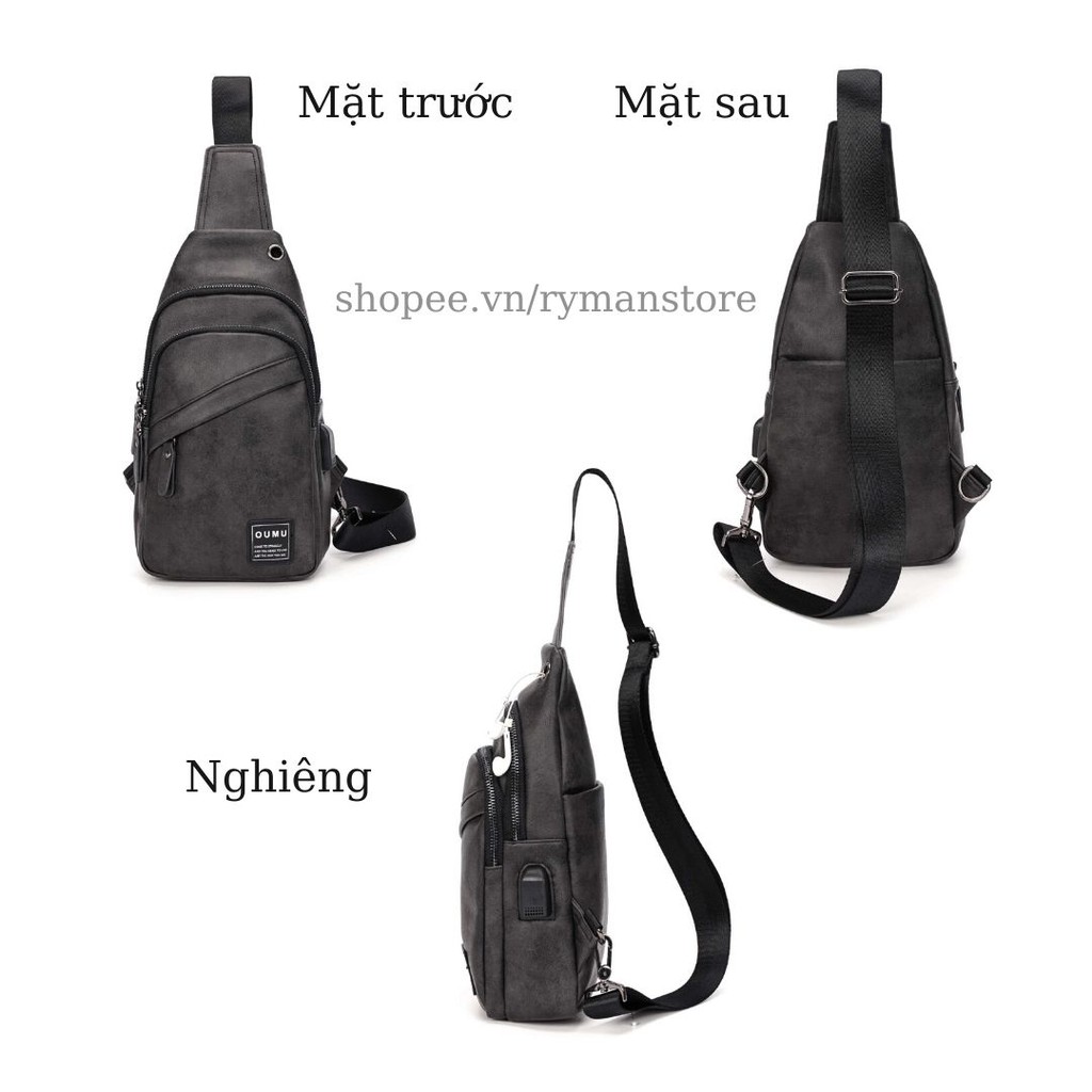 Túi Đeo Ngực Nam OUMU Da Pu Cao Cấp Tích Hợp Cổng Sạc Dự Phòng Phong Cách Hàn Quốc Unisex Màu Xám Bền Đẹp Chống Nước | BigBuy360 - bigbuy360.vn