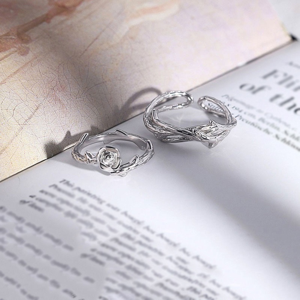 Nhẫn Hở Hình Hoa Hồng Màu Bạc Phong Cách Gothic Thời Trang Cho Nam Và Nữ