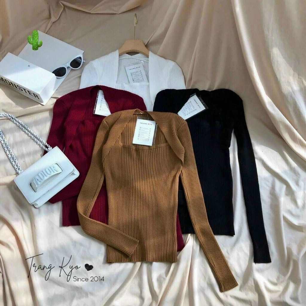 [Hot] Áo Thun Gân Tay Dài Cổ Kiểu