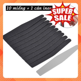 Bộ 10 dũa móng cán inox 100/180 (10 miếng dán + 1 cán inox) / Màu đen