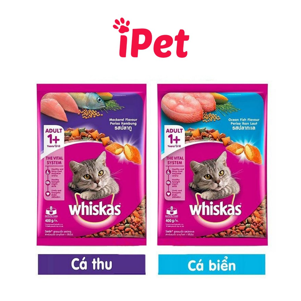 Thức Ăn Cho Mèo - Hạt Khô Whiskas Cho Mèo Lớn 400g - iPet Shop