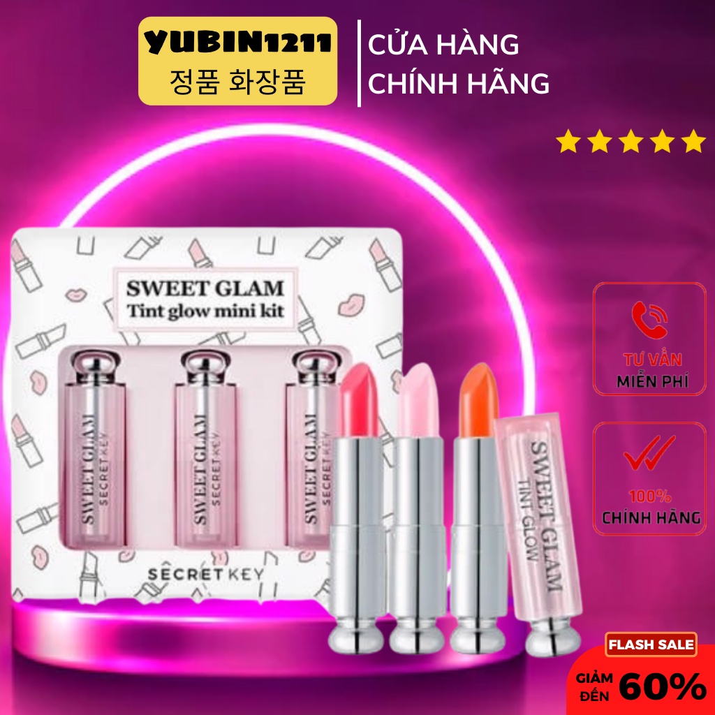 Set son dưỡng có màu Secret Key Sweet Glam Tint Glow mini kit