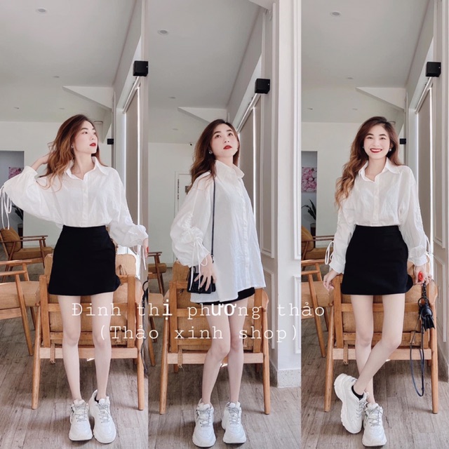 áo sơmi trắng oversize form rộng tay phồng rút dây (ảnh thật) | BigBuy360 - bigbuy360.vn