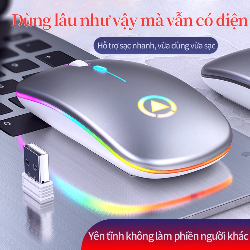 Chuột không dây 2.4G có thể sạc lại RGB hoạt động im lặng có đèn LED sạc lại USB máy tính xách tay PC
