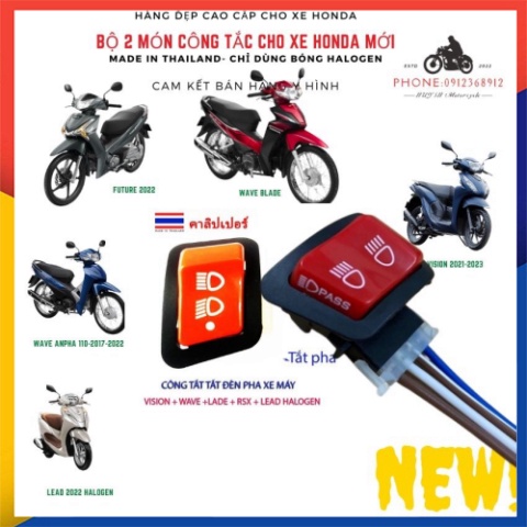 công tắc Pasing và Công tắc tắt mở full đỏ cho  LEAD halogen, Vision, Wave Alpha, RSX, Blade 110 cho xe Honda đời mới