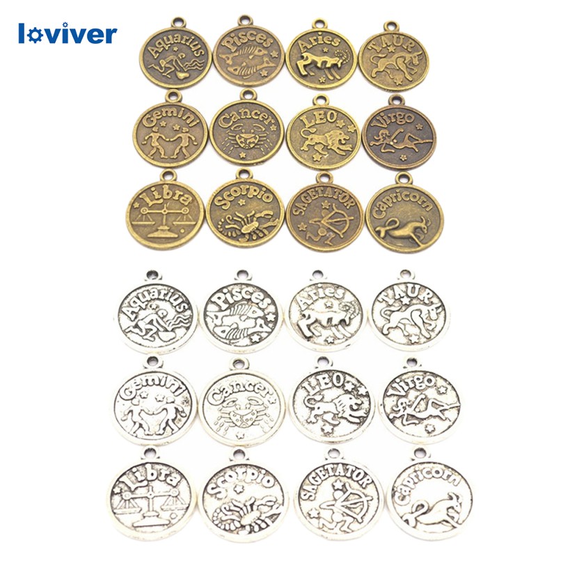 CHARMS Set 24 Mặt Dây Chuyền Hình 12 Con Giáp Bằng Đồng