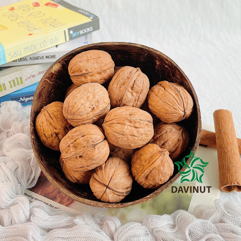 Quả óc chó Mỹ nguyên vỏ Davinut, nhân óc chó vàng sống chưa tách vỏ hạt tốt cho bà bầu