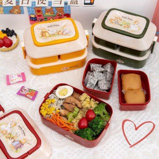 Hộp Cơm Văn Phòng Bento Kiểu Nhật, Có Kèm Thìa Rĩa, Có 2 Tầng Và Quai Xách