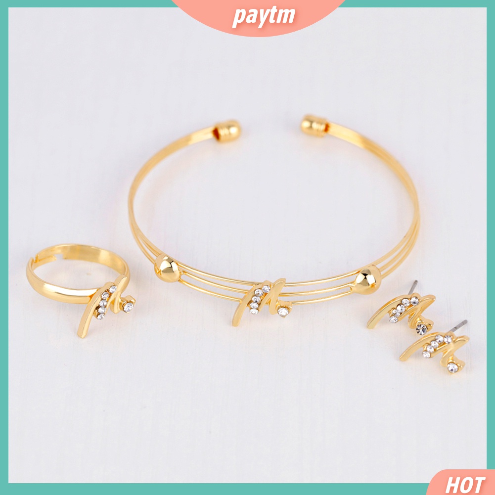 Bộ Trang Sức Mạ Vàng Hình Trái Tim Đính Đá Nhân Tạo Dành Cho Nữ